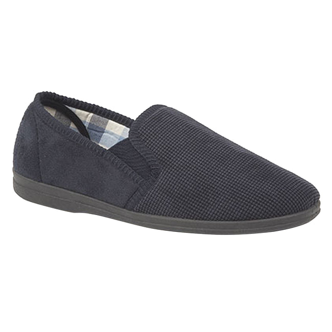 Navy - Front - Sleepers Mens Harry Memory Foam Twin Gusset Slippers
