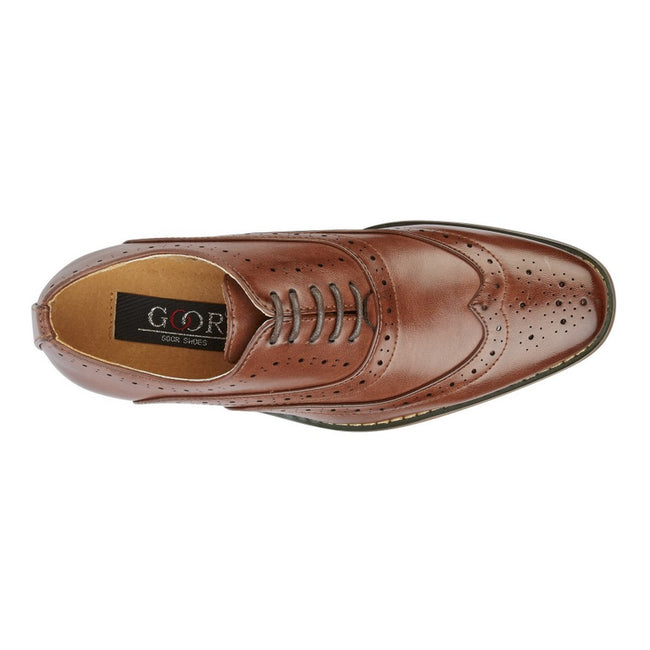 Brown - Back - Goor Mens 5 Eye Wing Capped Oxford Brogues