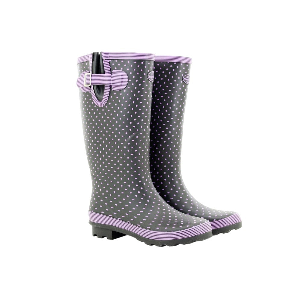Mauve Polka Dot-Navy - Side - Stormwells Womens-Ladies Polka Dot Wellington Boots