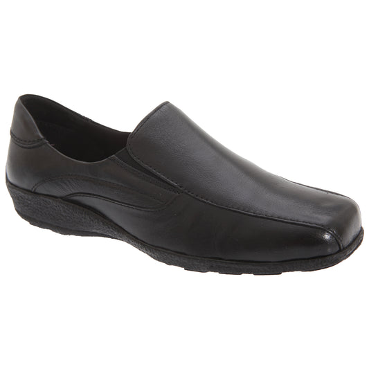 Black - Front - Mod Comfys Womens-Ladies Flexible Leather Upper Twin Gusset Shoes