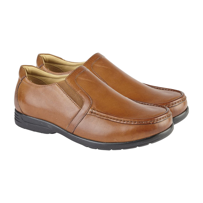 Tan - Back - Roamers Mens Leather XXX Extra Wide Twin Gusset Casual Shoe