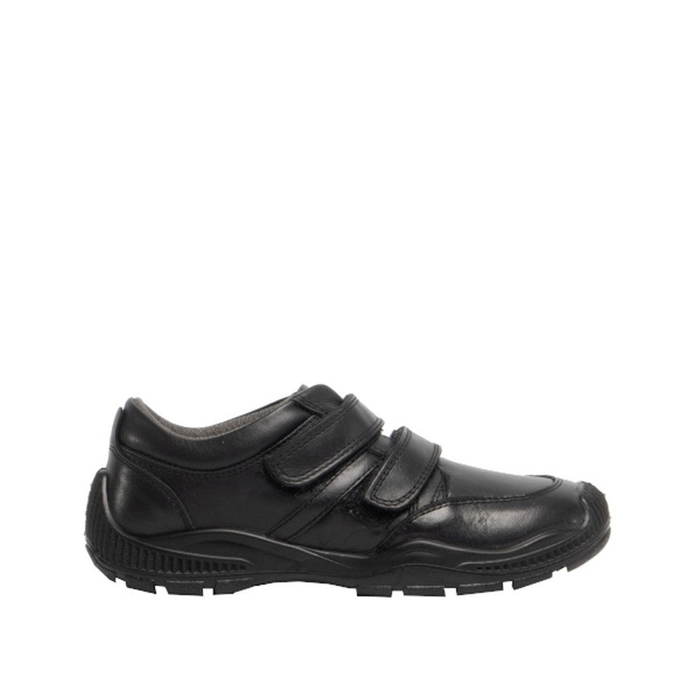 Black - Back - Roamers Boys Twin Touch Fastening Leather Shoe With Toe Guard