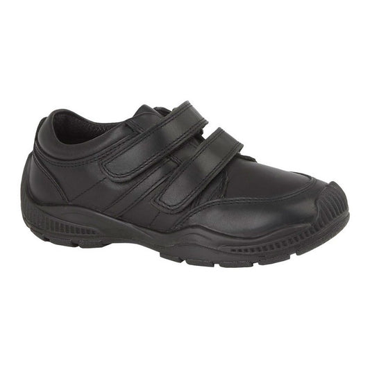 Black - Front - Roamers Boys Twin Touch Fastening Leather Shoe With Toe Guard