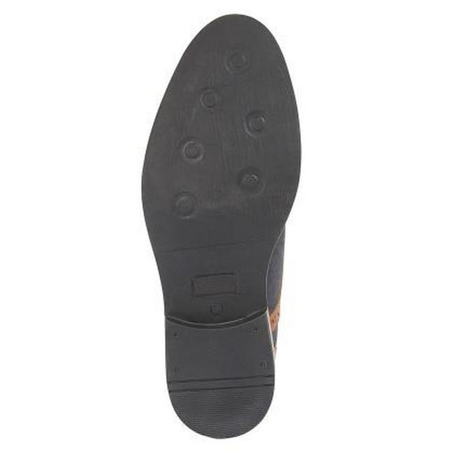 Dark Tan-Navy - Side - Roamers Mens 5 Eye Brogue Laced Nubuck Leather Shoe