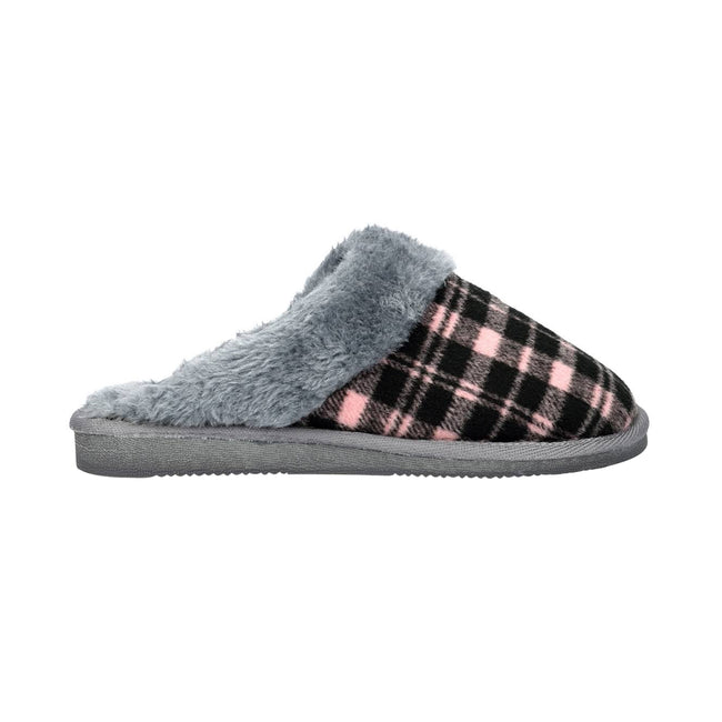 Black-Pink-Grey - Back - Sleepers Womens-Ladies Mia Tartan Slippers