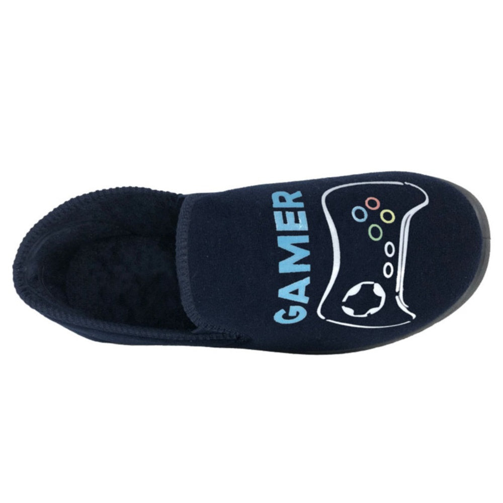 Blue Navy - Back - Zedzzz Childrens-Kids Gamer Slippers