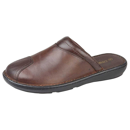 Brown - Front - Roamers Mens Leather Clogs