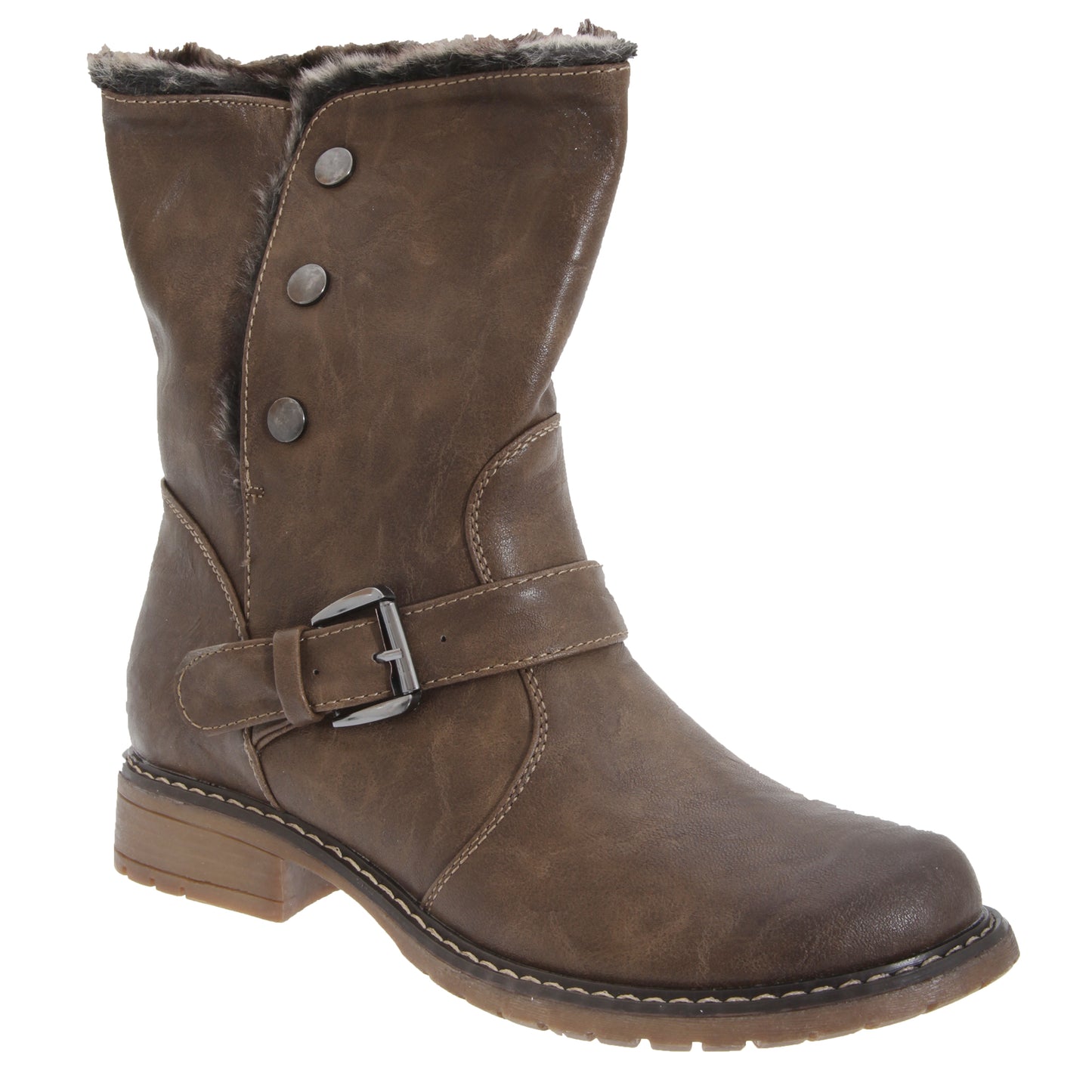 Brown - Front - Cats Eyes Womens-Ladies Fold Down Biker Style Ankle Boots