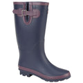 Navy Blue-Red - Front - StormWells Womens-Ladies Rubber Wide Leg Wellington Boots
