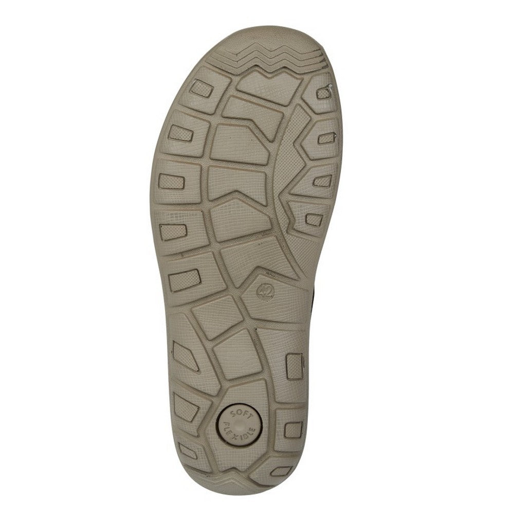 Brown - Back - Roamers Mens Leather Touch Fastening Sandals