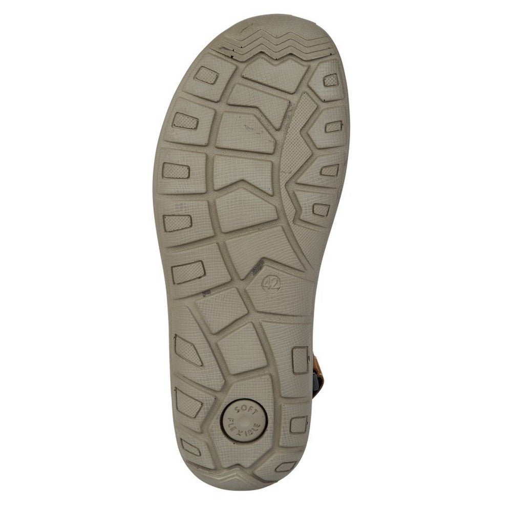 Brown - Back - Roamers Mens Triple Strap Leather Touch Fastening Sports Sandals