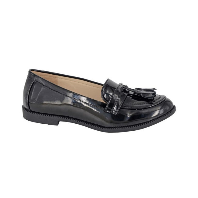 Black - Front - Boulevard Womens-Ladies Patent PU Tassel Loafers