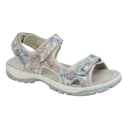 Grey - Front - Mod Comfys Womens-Ladies Floral Leather Sports Sandals