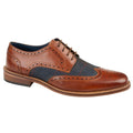Tan - Front - Roamers Mens Checked Leather Brogues