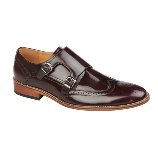 Oxblood - Front - Goor Mens Twin Buckle Leather Brogues