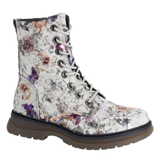 Grey - Front - Cipriata Womens-Ladies Annetta Floral Patent PU Ankle Boots