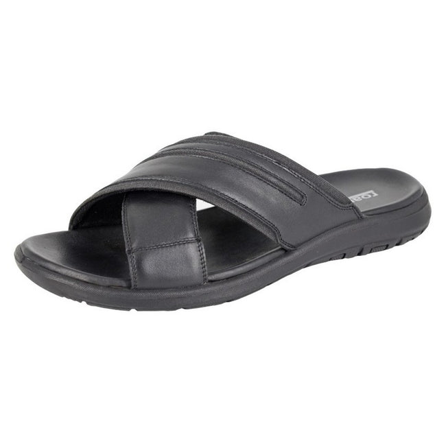Black - Front - Roamers Mens Nubuck Crossover Strap Mules