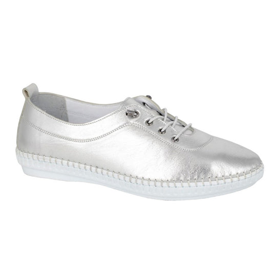 Silver - Front - Mod Comfys Womens-Ladies Metallic Leather Casual Shoes