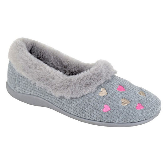 Grey - Front - Sleepers Womens-Ladies Daisy Hearts Slippers