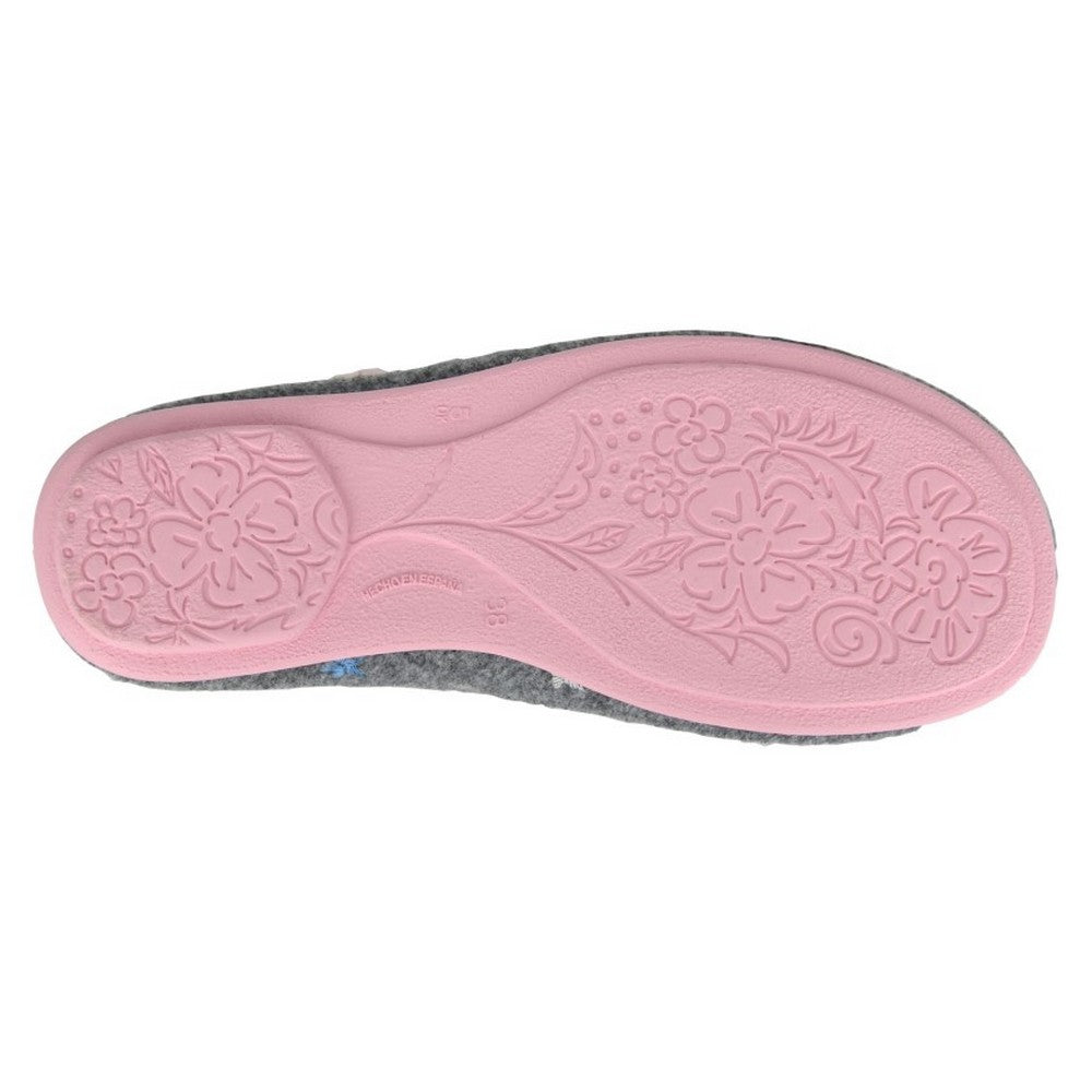 Grey-Pink - Back - Sleepers Womens-Ladies Aria Star Motif Knitted Slippers