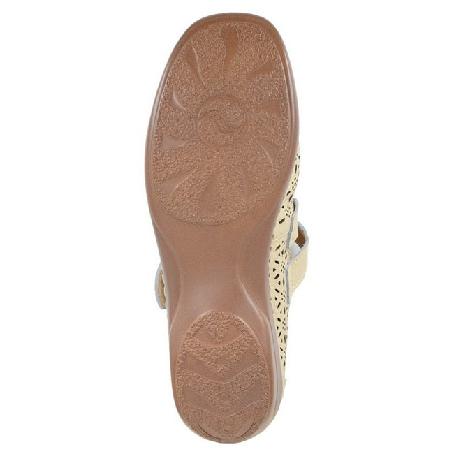 Beige - Back - Boulevard Womens-Ladies Perforated Leather Sandals