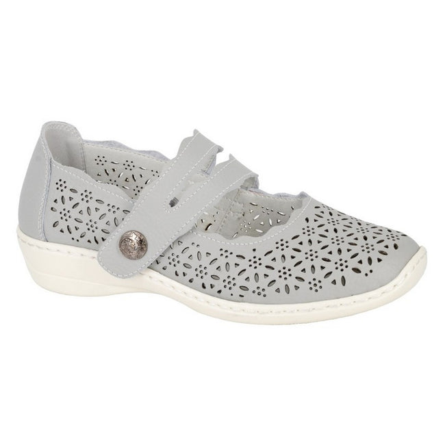 Light Grey - Front - Boulevard Womens-Ladies Perforated Leather Sandals