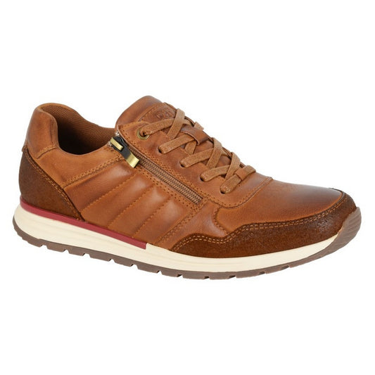 Tan - Front - R21 Mens Leather Trainers