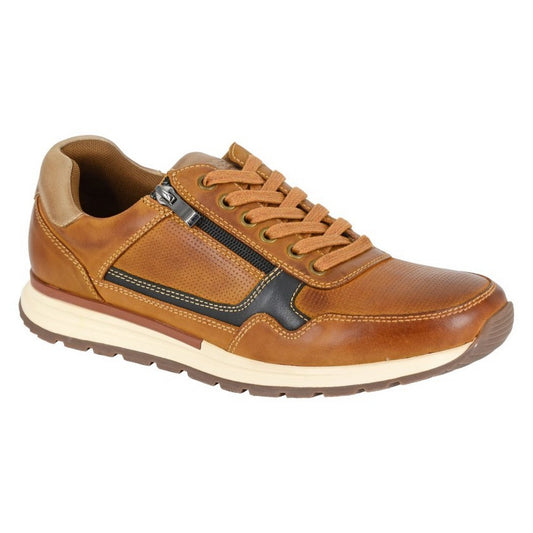 Tan-Camel - Front - R21 Mens Leather Side Zip Shoes