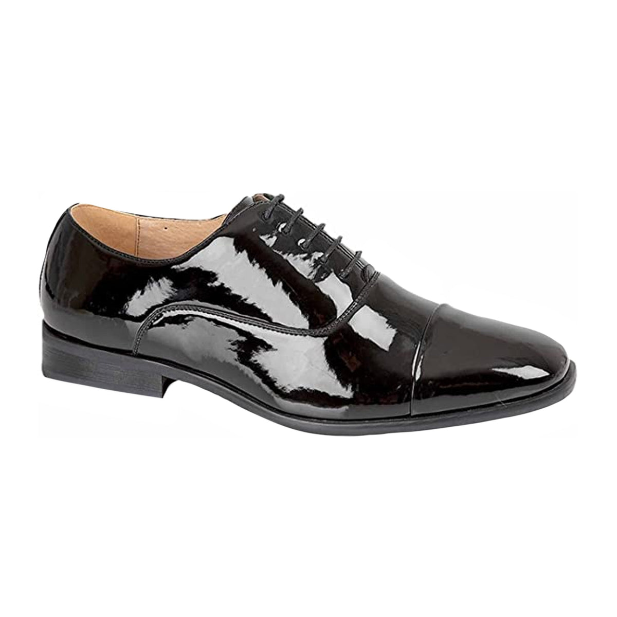 Black Patent - Lifestyle - Goor Mens Pleated Cap Oxford Tie Patent Shoes