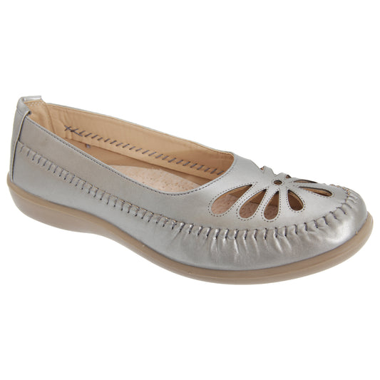 Pewter - Front - Boulevard Womens-Ladies Punched Summer Casual Shoes
