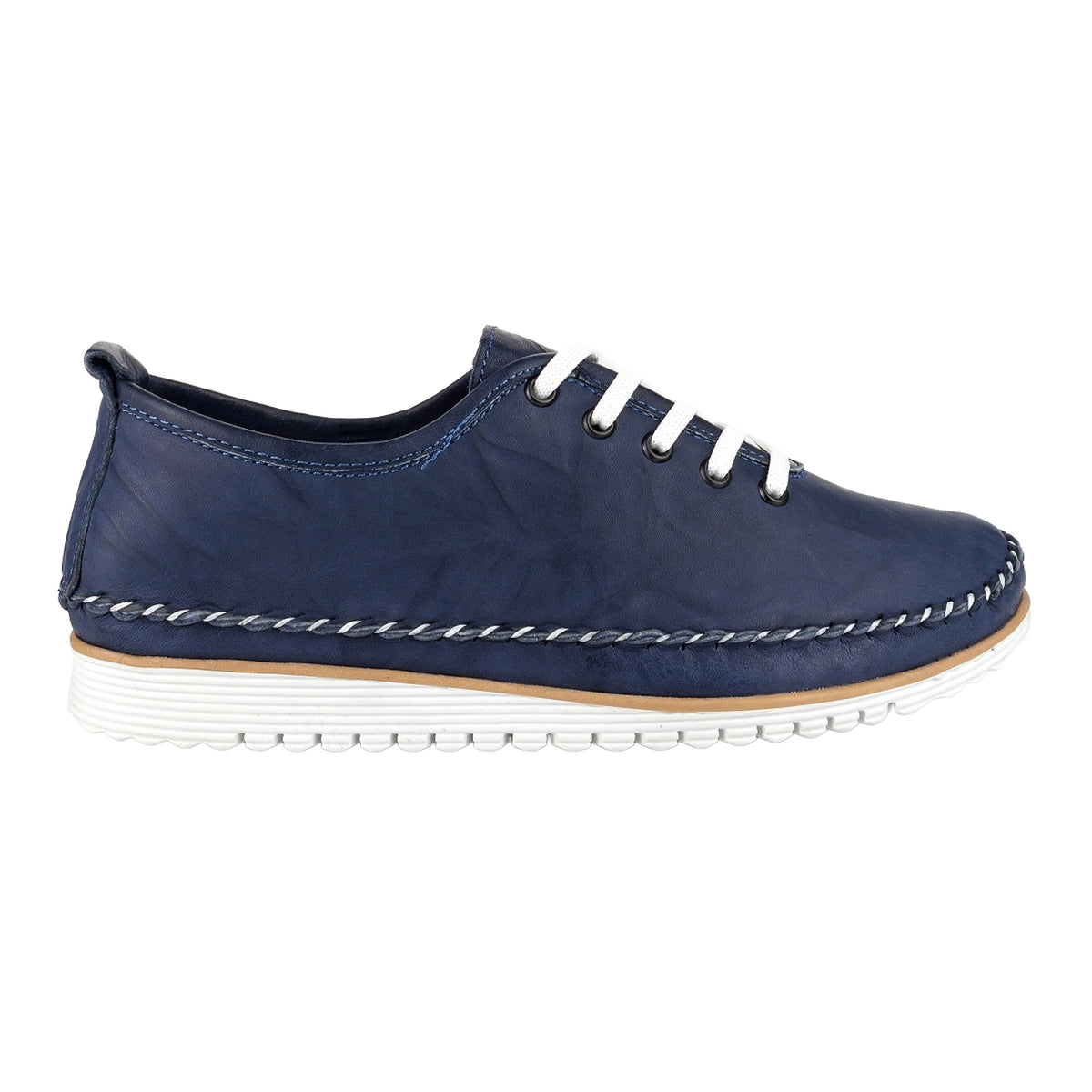 Navy Blue - Side - Mod Comfys Womens-Ladies Leather Casual Shoes