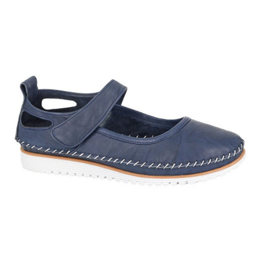Navy Blue - Front - Mod Comfys Womens-Ladies Leather Casual Shoes