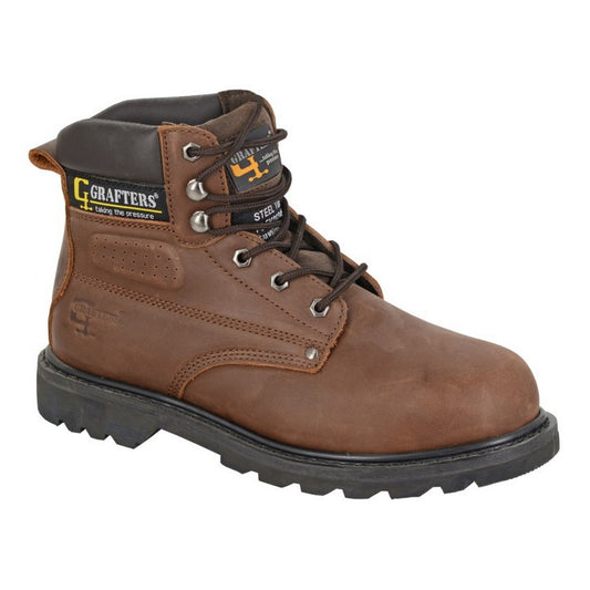 Brown - Front - Grafters Mens Crazy Horse Leather Safety Boots