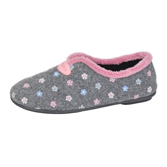 Grey - Front - Sleepers Womens-Ladies Carol Slippers