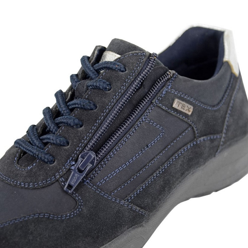 Navy Blue - Side - Mod Comfys Womens-Ladies Tissington Nubuck Trainers