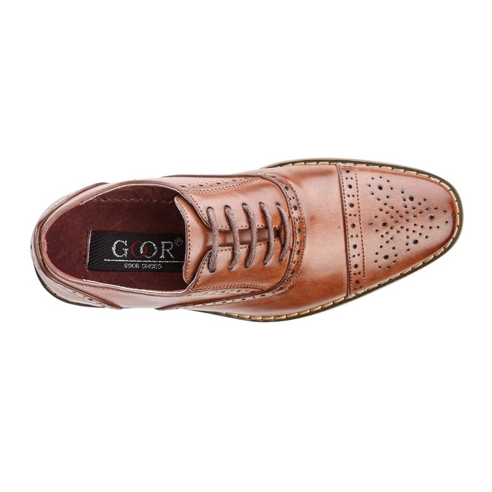 Mid Brown - Side - Goor Mens Leather Capped Lace Brogues