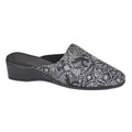 Black-Silver - Front - Sleepers Womens-Ladies Priya Brocade Mule Slippers
