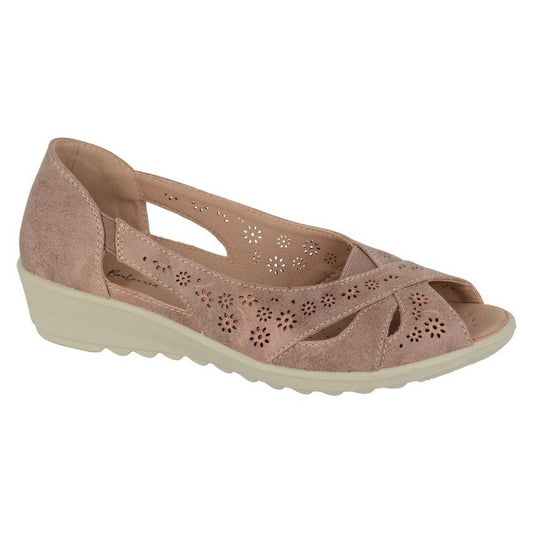 Light Tan - Front - Boulevard Womens-Ladies Peep Toe Casual Shoes