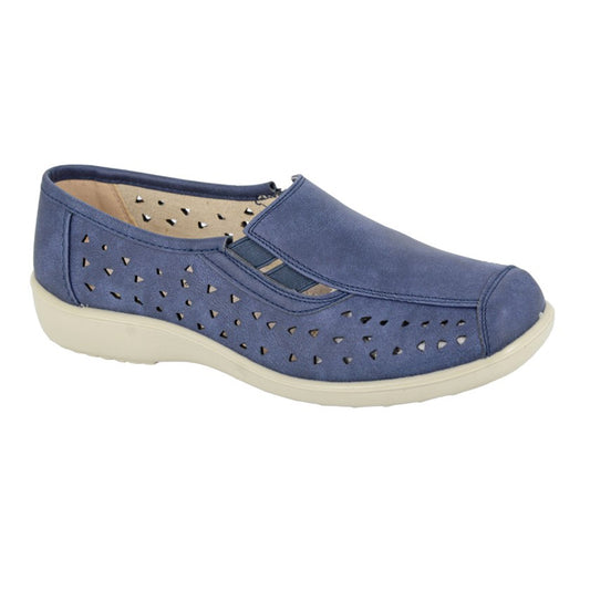 Blue - Front - Boulevard Womens-Ladies Leather Casual Shoes
