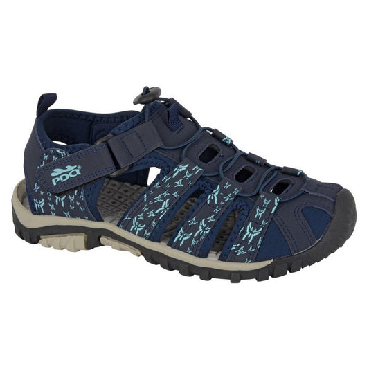 Navy - Front - PDQ Womens-Ladies Touch Fastening Sandals