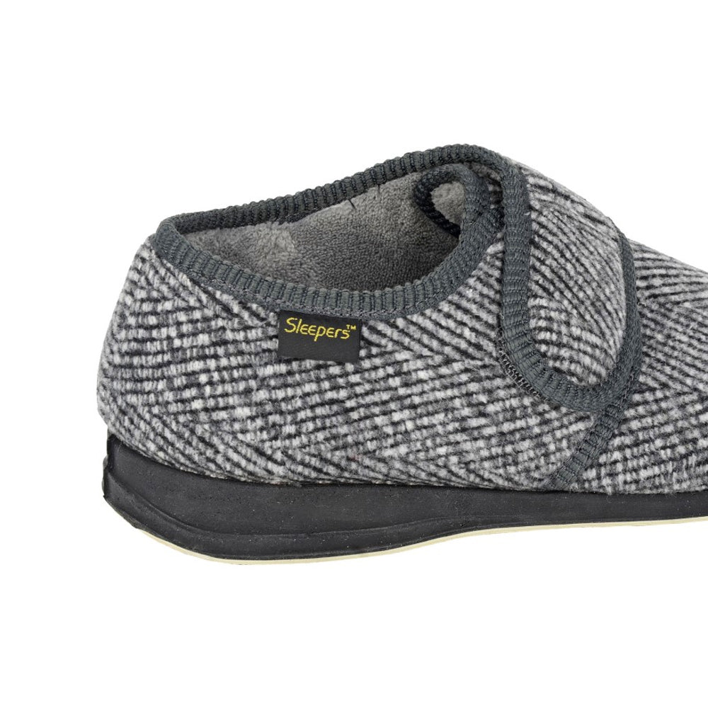 Grey - Side - Sleepers Mens William Checked Touch Fastening Slippers