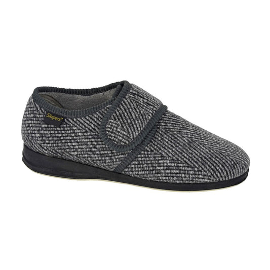 Grey - Front - Sleepers Mens William Checked Touch Fastening Slippers