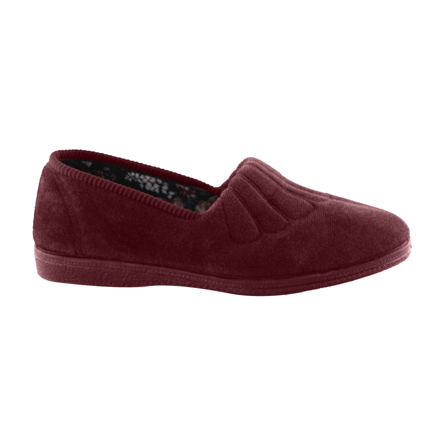Wine - Back - Sleepers Womens-Ladies Fan Stitch Wide Fitting Slippers