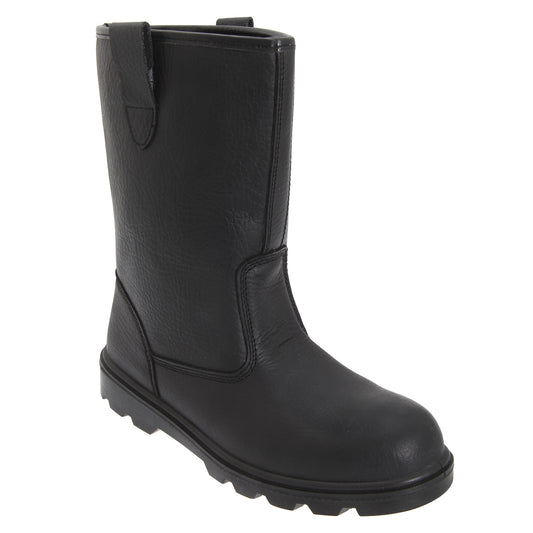 Black - Front - Grafters Mens Leather Safety Rigger Treaded Sole Toe Cap Boots