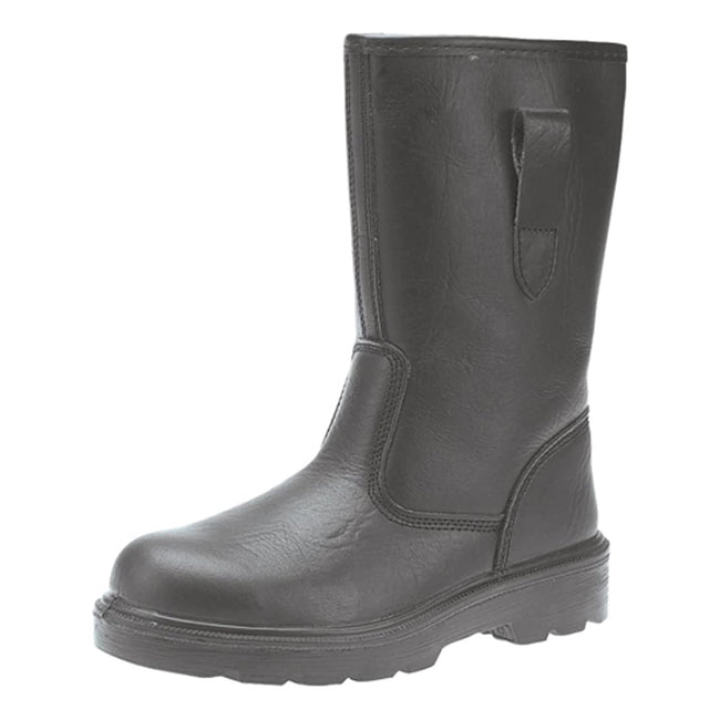 Black - Back - Grafters Mens Leather Safety Rigger Treaded Sole Toe Cap Boots