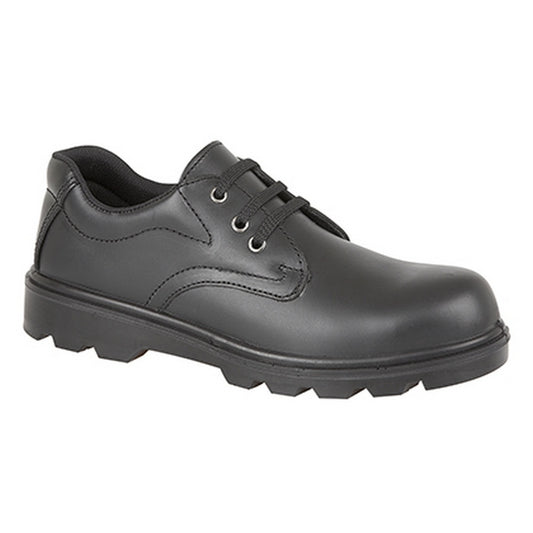 Black - Front - Grafters Mens Plain 3 Eye Shine Leather Safety Shoes