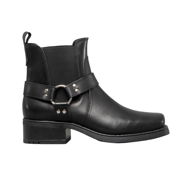 Black - Back - Woodland Mens Low Harley Gusset Harness Leather Boots