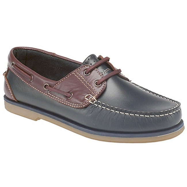 Navy Blue-Brown - Front - Dek Boys Moccasin Boat Shoes