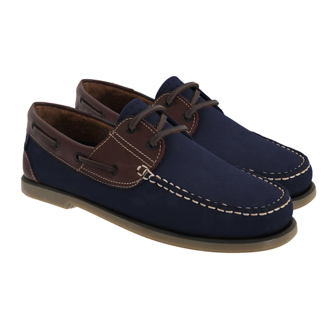 Navy Blue-Brown Nubuck-Leather - Back - Dek Mens Moccasin Boat Shoes