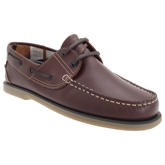Brown Leather - Front - Dek Mens Moccasin Boat Shoes